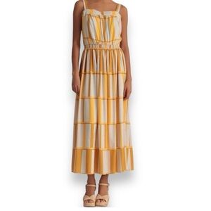 Donna Morgan Piper Maxi Midi Dress Size 6 Multi Yellow Window Pane Print